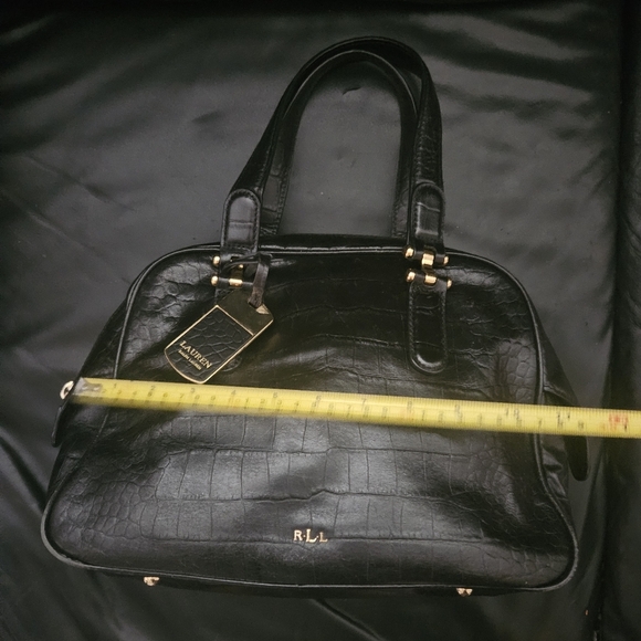 Ralph Lauren Black 100% Leather Croc Embossed Gold Hardware Satchel Tote - Picture 12 of 16